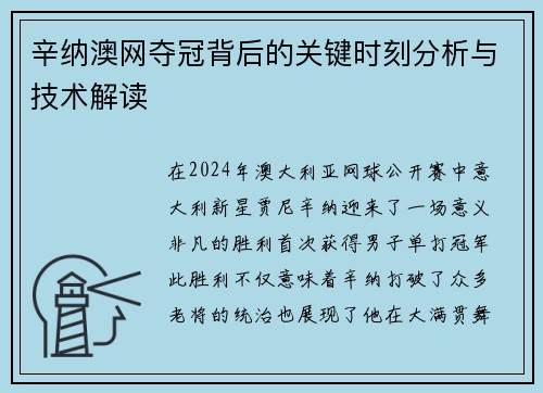 辛纳澳网夺冠背后的关键时刻分析与技术解读 辛纳澳网夺冠背后的关键时刻分析与技术解读